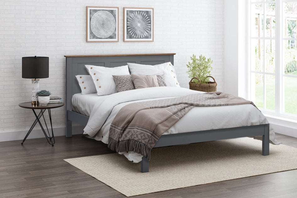 Grey platform queen shop bed