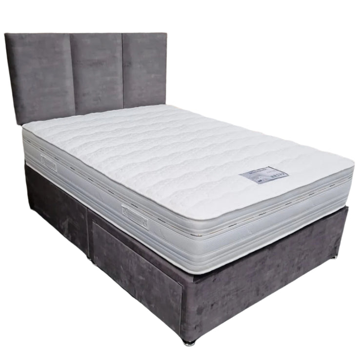 SOLICE 4'6 Double Divan Set with FREE Headboard and 2 Drawers